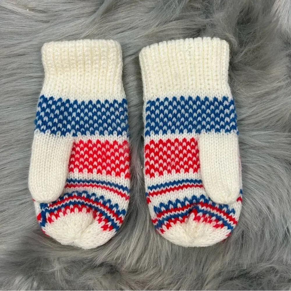 Vintage Kids Nordic Fair Isle Acrylic Mittens 1970’s